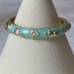NEW Elephant AAA CZ Enamel Girls Hinge Bangle Bracelet 18k Gold Filled